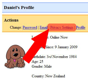 Link to Privacy Settings Page
